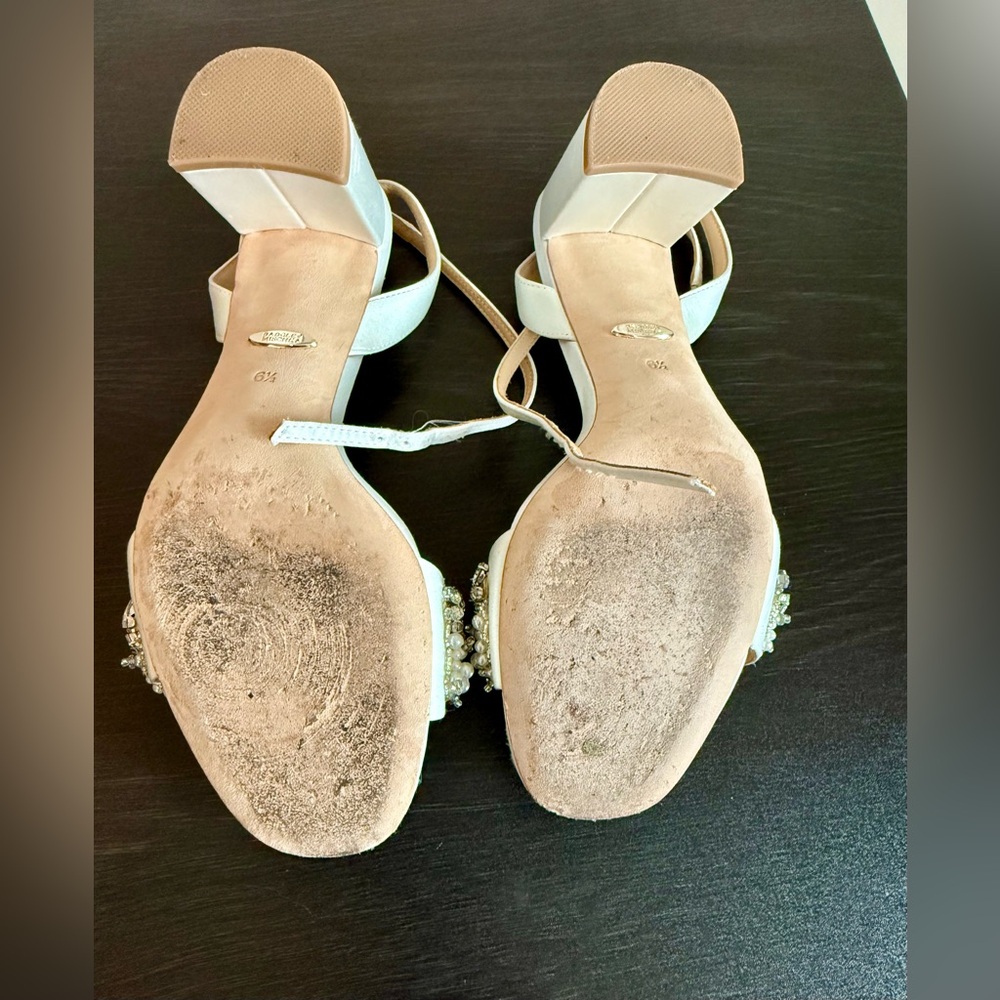 Badgley Mischka Clara Embellished Strap Evening Shoe - Size 6.5, Soft White - Picture 9 of 10